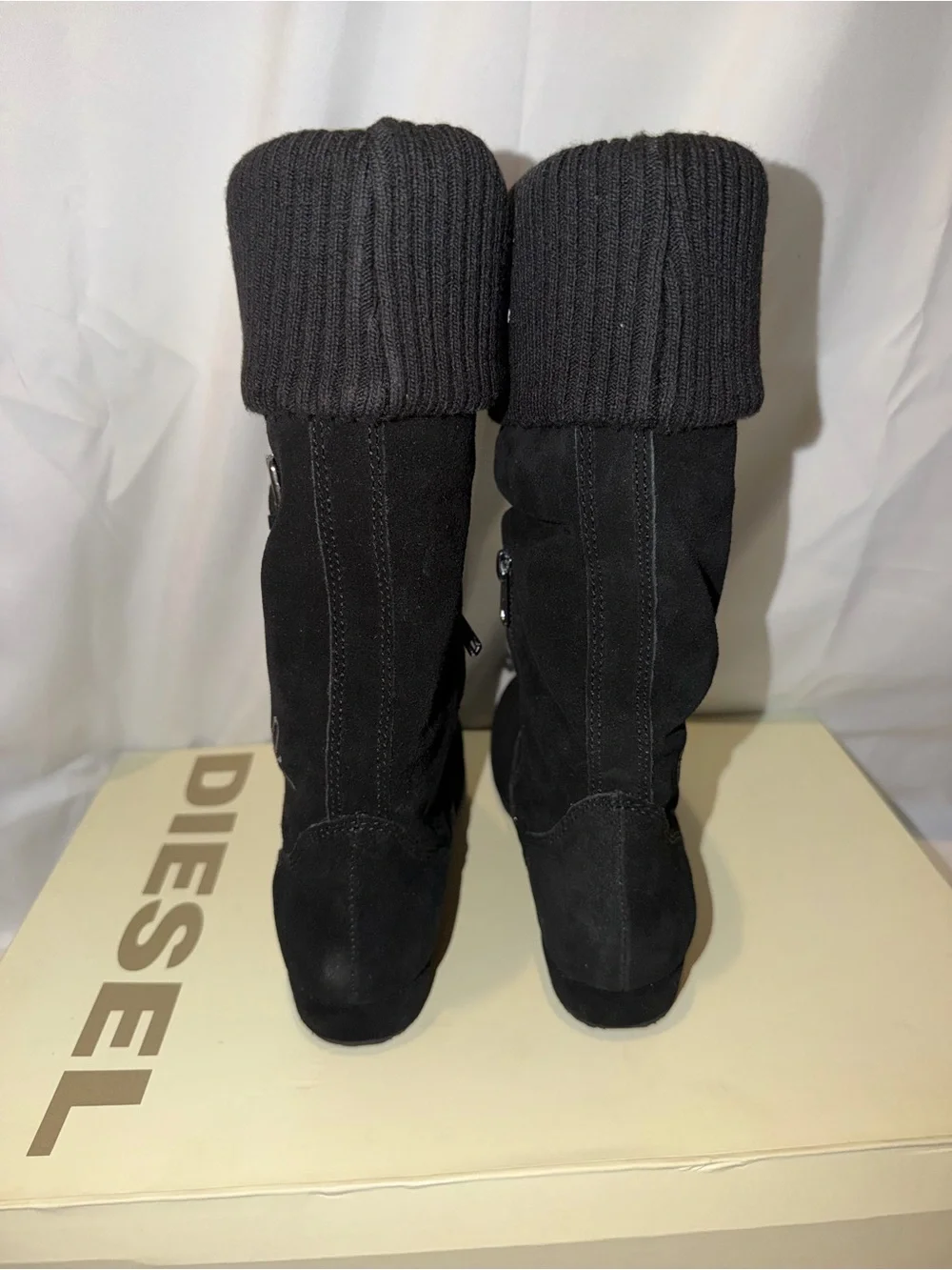 NWT Diesel Funky Pippi Girls Boots Black Suede Size 3Y Sweater Cuff Zip